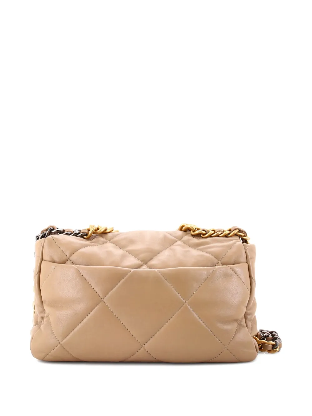 Pre-owned Chanel 19 Flap Bag Quilted Leather Large Crossbody Bag In Neutral