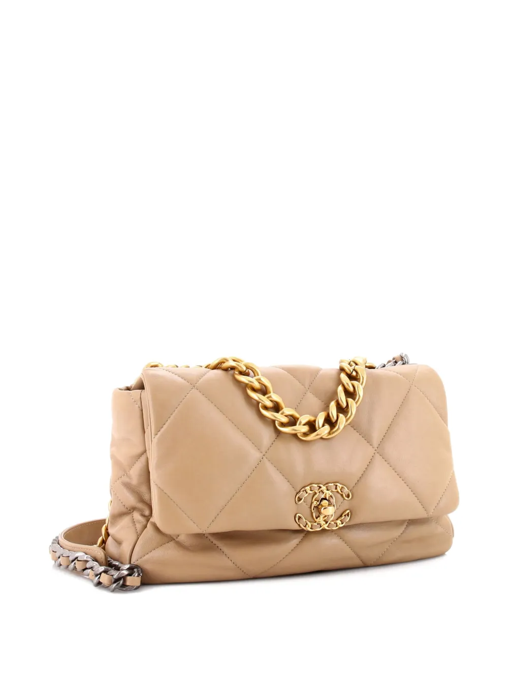 Pre-owned Chanel 19 Flap Bag Quilted Leather Large Crossbody Bag In Neutral
