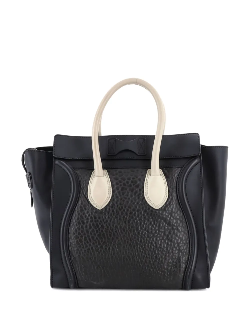 Pre-owned Celine Bicolor Luggage Bag Crocodile Embossed Leather Mini Satchel In Black