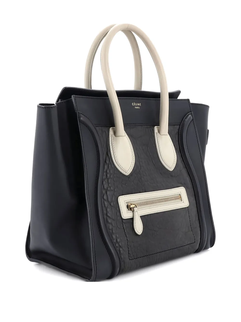 Pre-owned Celine Bicolor Luggage Bag Crocodile Embossed Leather Mini Satchel In Black