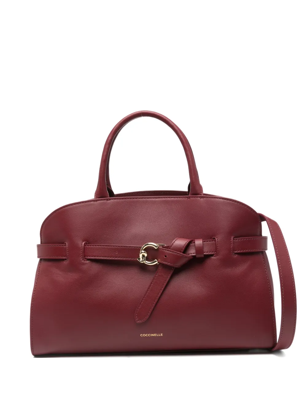 Coccinelle Medium Sabine Buckle Leather Tote Bag In Red