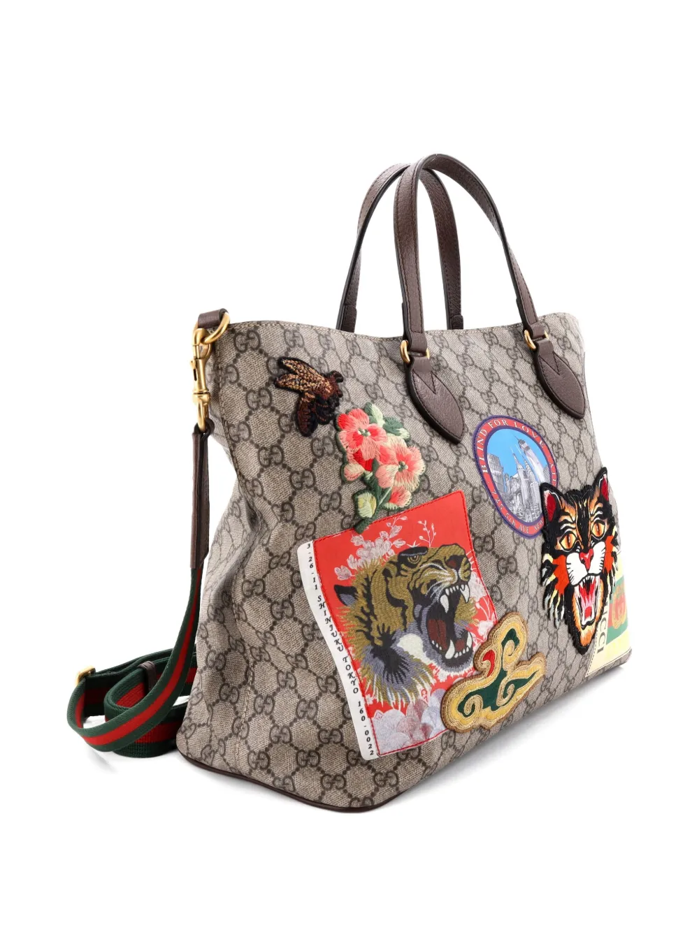 Pre-owned Gucci Courrier Convertible Soft Open Gg Coated Canvas With Applique Large Tote Bag In Neutral