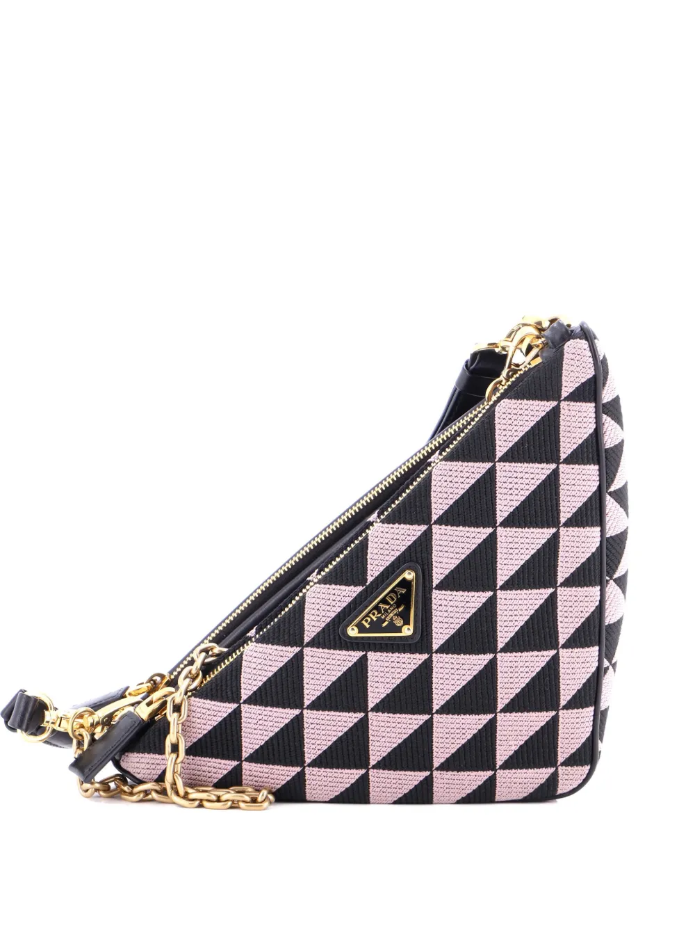 Prada Pre-Owned Double Symbole Triangle Bag Leather and Jacquard Mini Prada Pre-Owned Double Symbole Triangle Bag Leather and Jacquard Mini