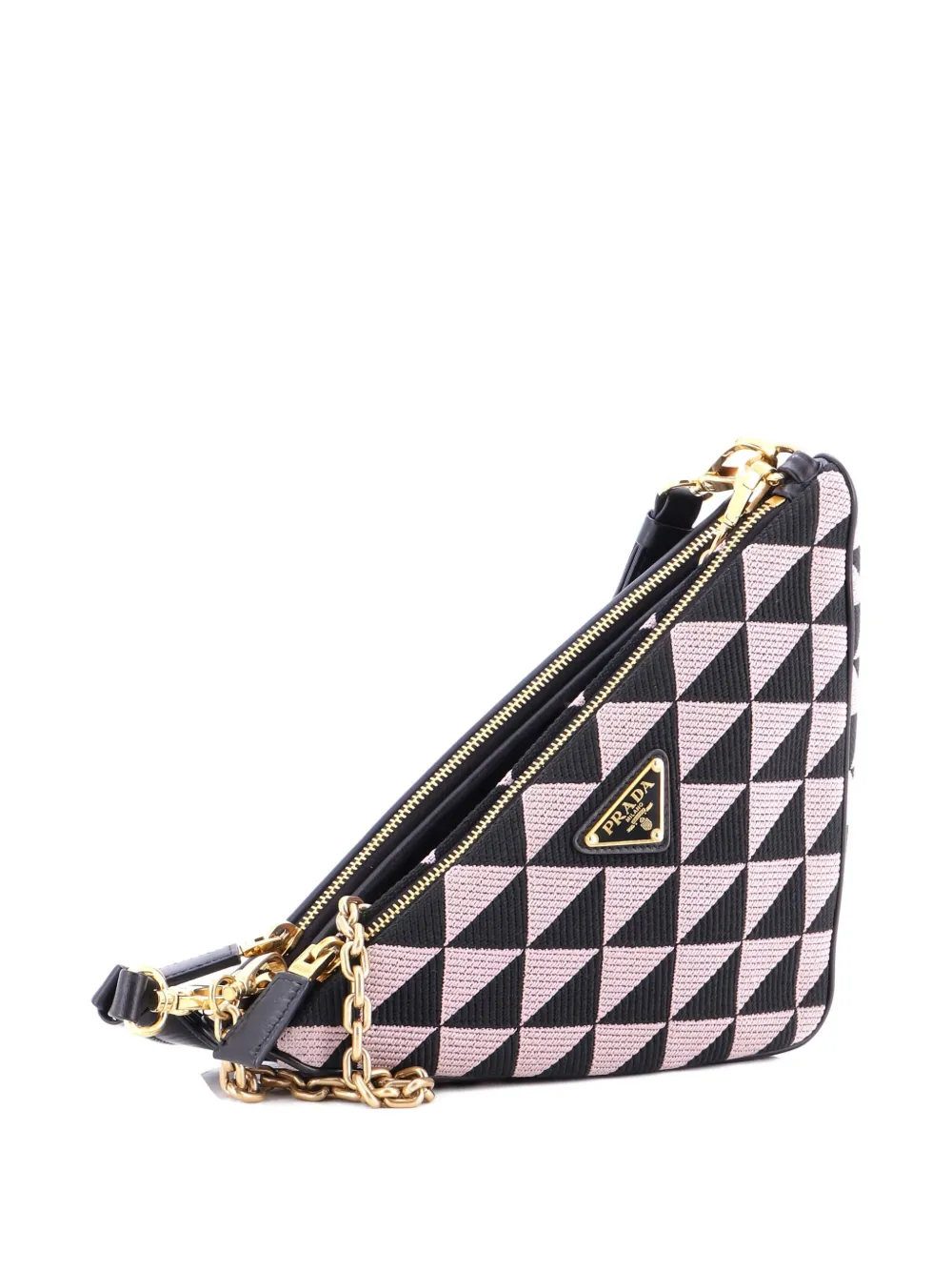 Double Symbole Triangle Bag Leather and Jacquard Mini shoulder bag