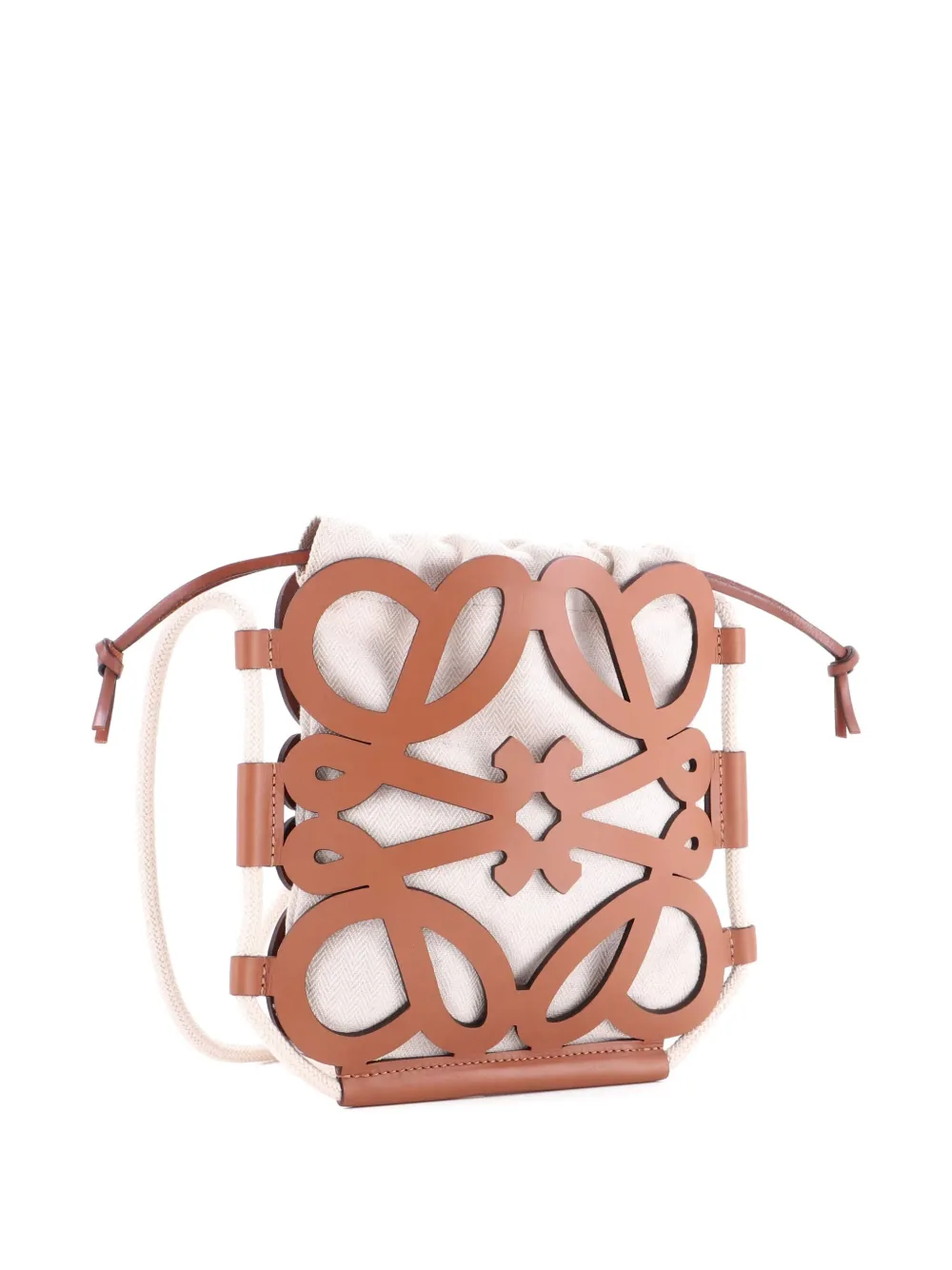Pre-owned Loewe Anagram Cut Out Leather With Canvas Crossbody Bag In Neutral