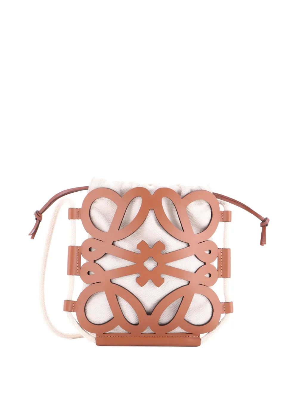 Pre-owned Loewe Anagram Cut Out Leather With Canvas Crossbody Bag In Neutral