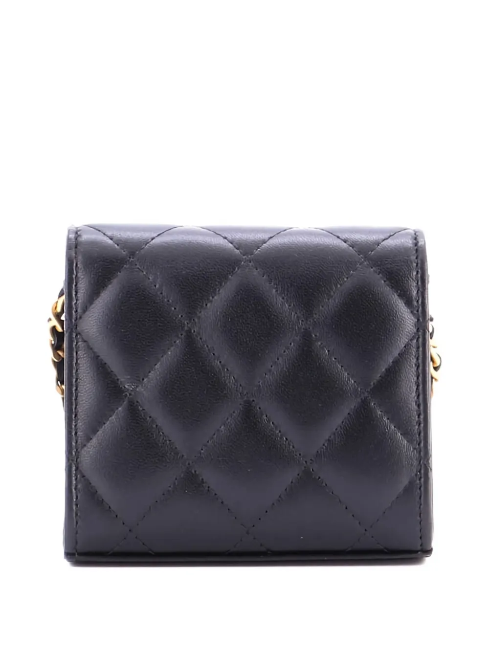 Pre-owned Chanel Coco Love Cc Heart Clutch With Chain Quilted Lambskin Mini Crossbody Bag In Black