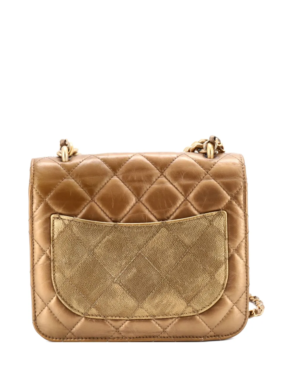 Pre-owned Chanel Chain Handle Flap Bag Quilted Calfskin With Caviar Mini Shoulder Bag In Gold