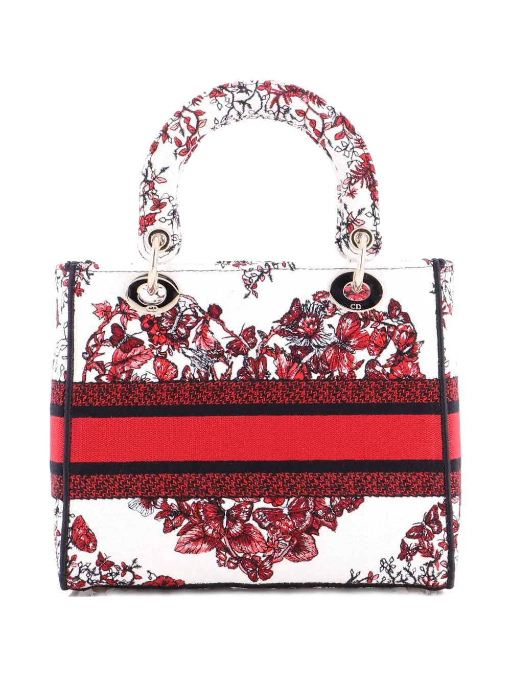 Pre-owned Dior Lady D-lite Bag Embroidered Canvas Medium Satchel In White