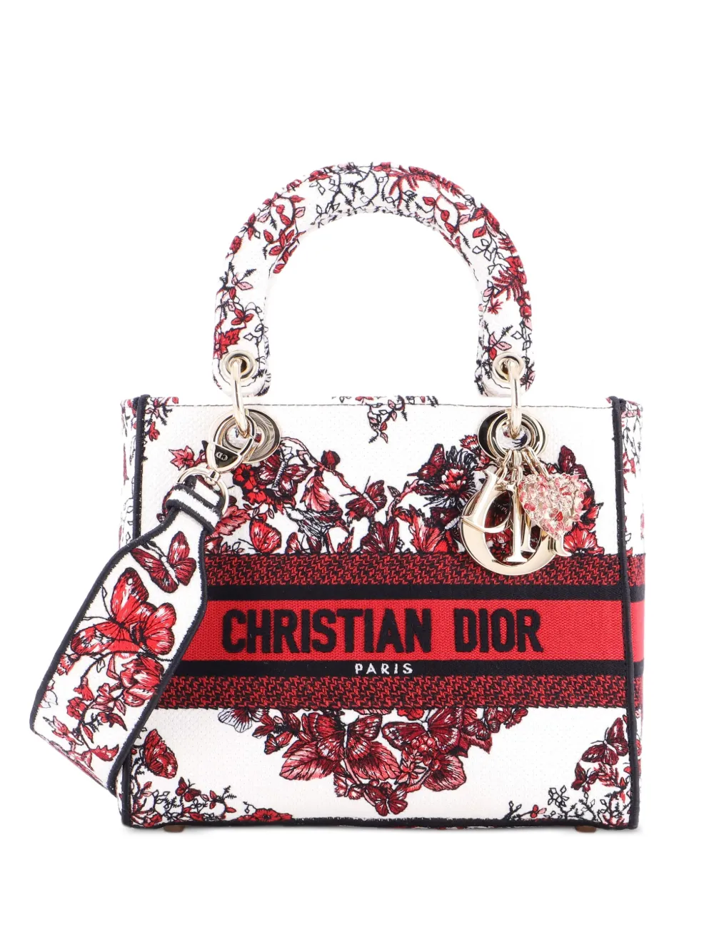 Christian Dior Pre-Owned Lady D-Lite Bag Embroidered Canvas Medium Christian Dior Pre-Owned Lady D-Lite Bag Embroidered Canvas Medium