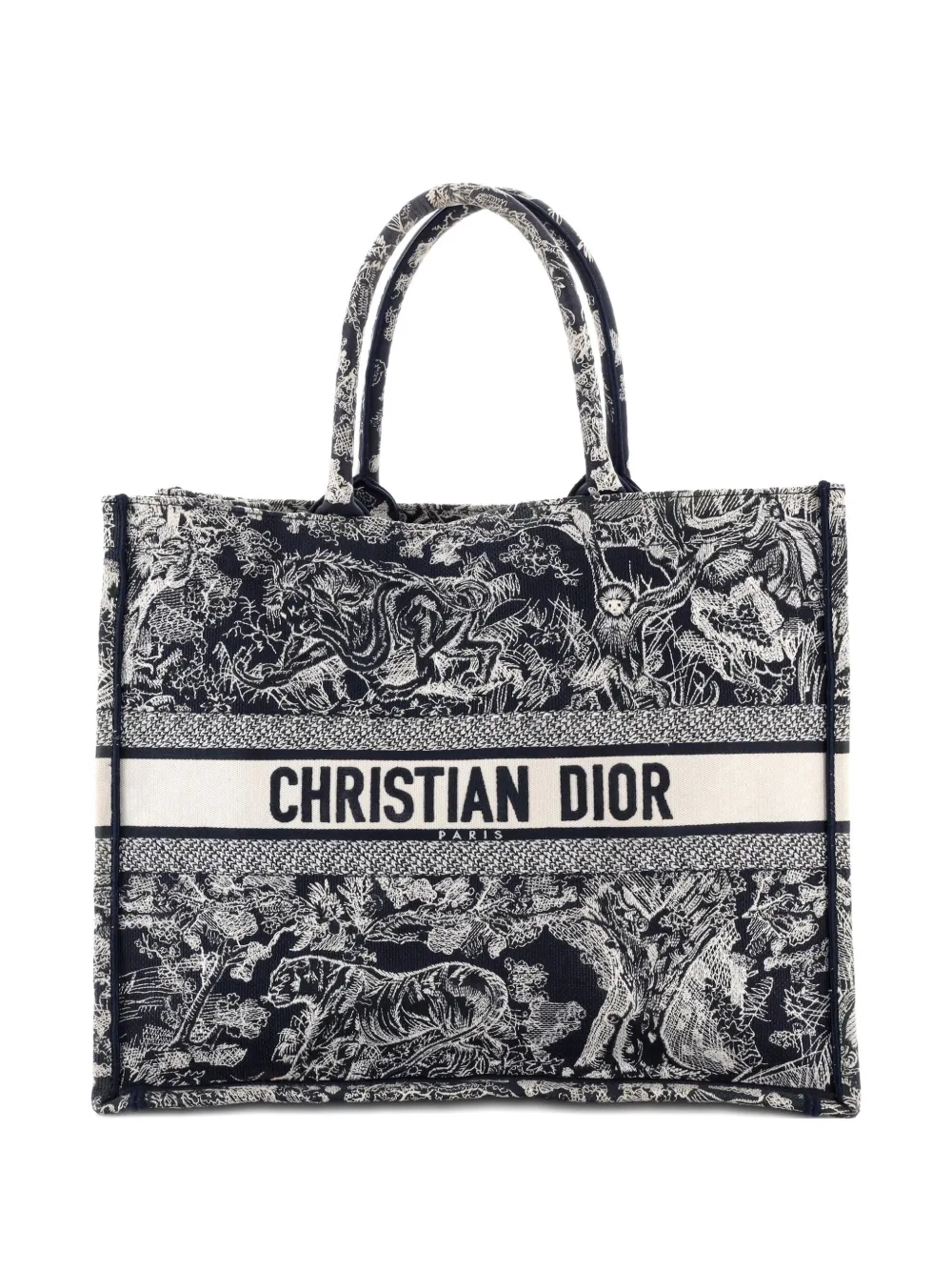 Christian Dior Pre-Owned Book Embroidered Canvas Large tote bag - ブルー Christian Dior Pre-Owned Book Embroidered Canvas Large tote bag - ブルー
