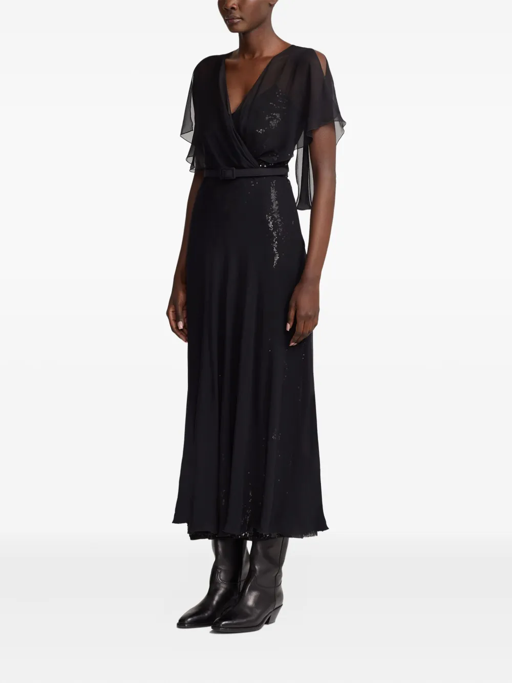 Ralph Lauren Belt-detail Midi Dress In Black
