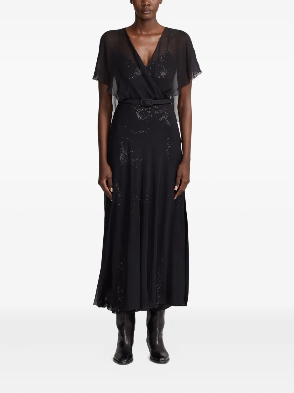 Ralph Lauren Belt-detail Midi Dress In Black