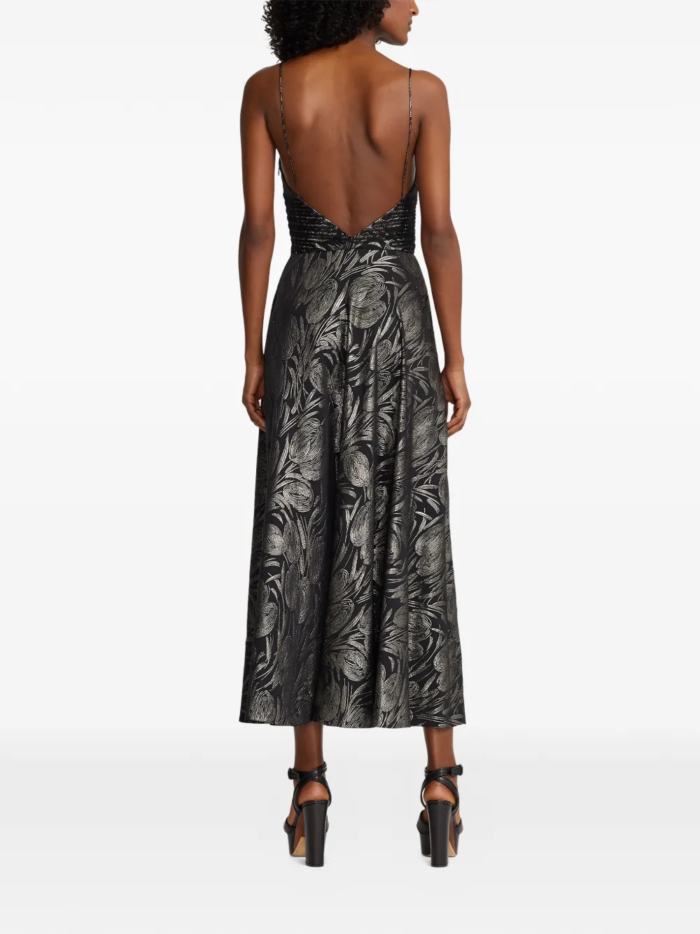 Ralph Lauren Collection Henri Floral V-neck Midi Dress in Black, view 5