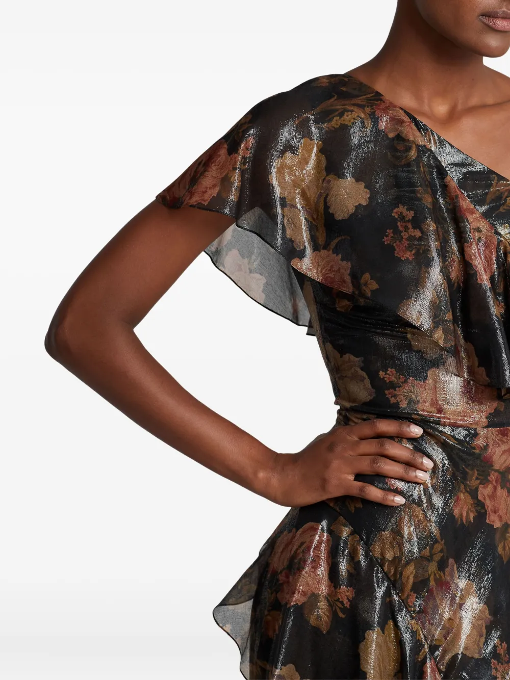 Ralph Lauren One-shoulder Ruffled-detail Maxi Dress In Black