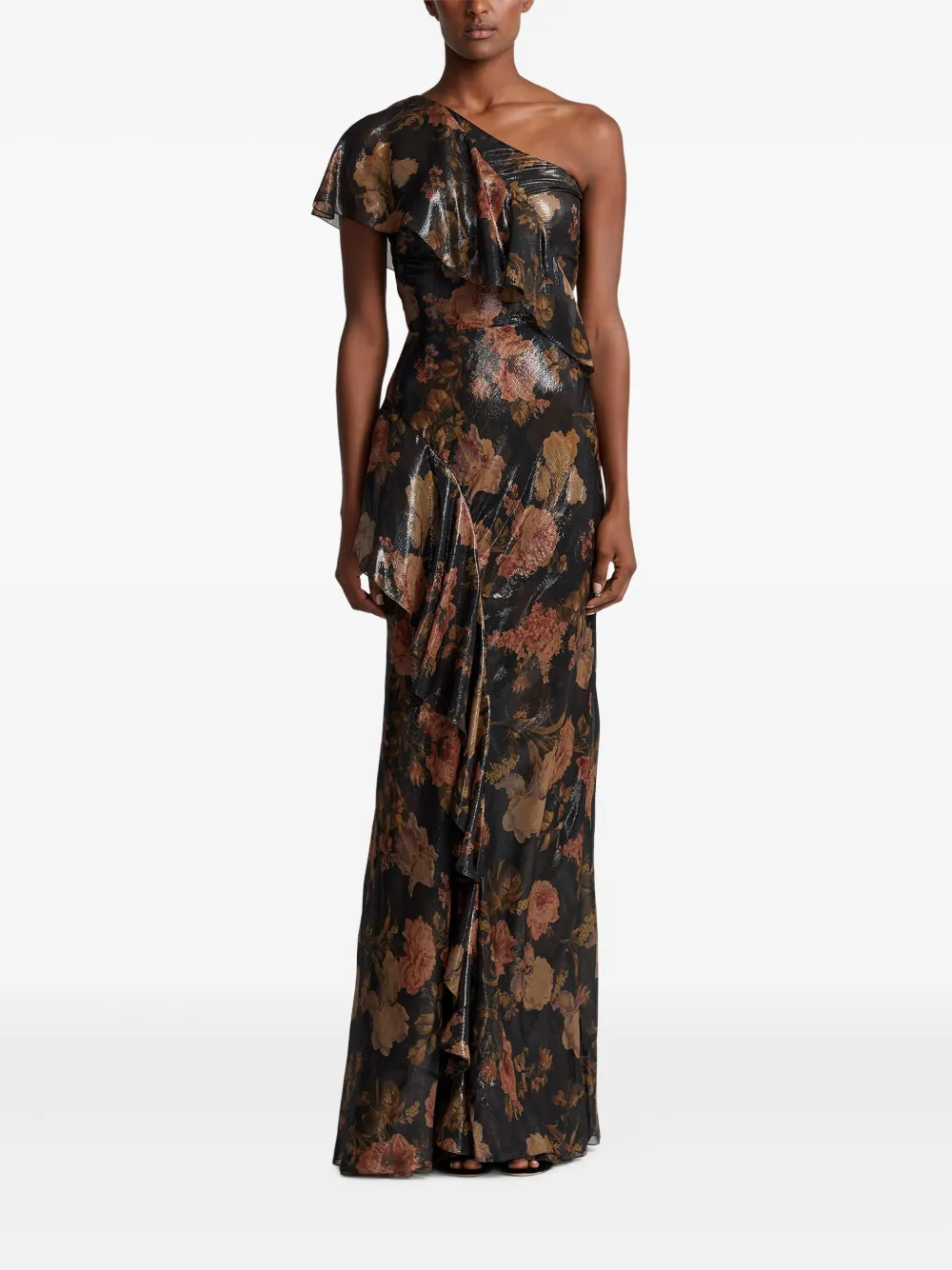 Ralph Lauren Collection one-shoulder ruffled-detail maxi dress - Zwart