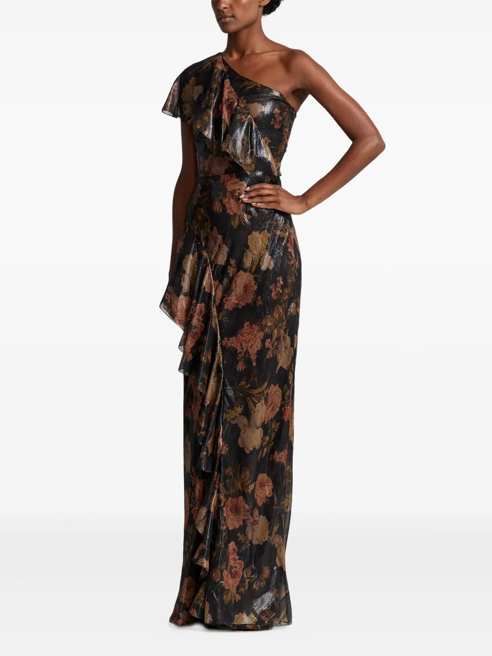 Ralph Lauren One-shoulder Ruffled-detail Maxi Dress In Black