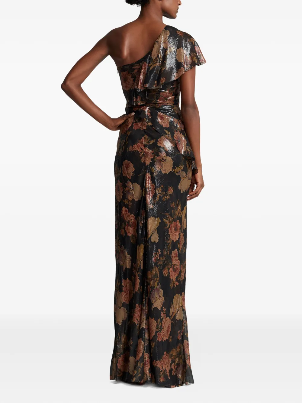 Ralph Lauren One-shoulder Ruffled-detail Maxi Dress In Black