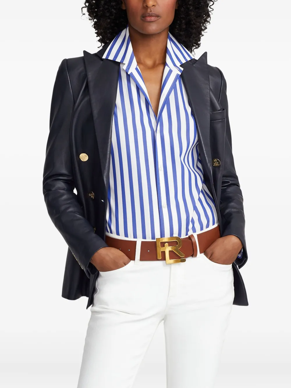 Ralph Lauren Collection Leren riem met logogesp Bruin