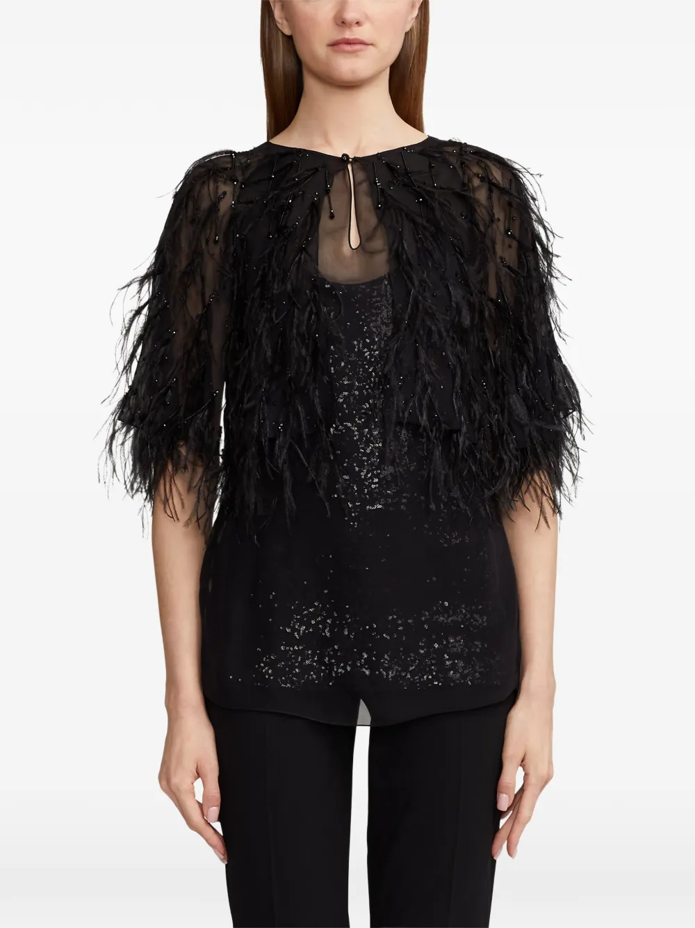 Ralph Lauren Collection Trui verfraaid met veren Zwart