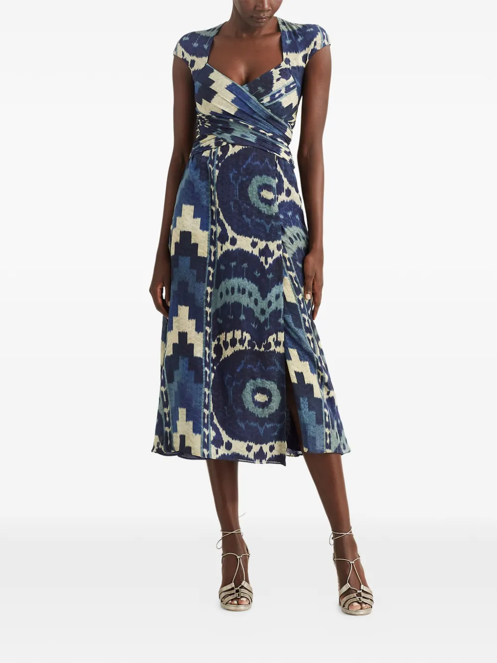 Ralph Lauren Collection Midi-jurk met kapmouwen en patroon Blauw