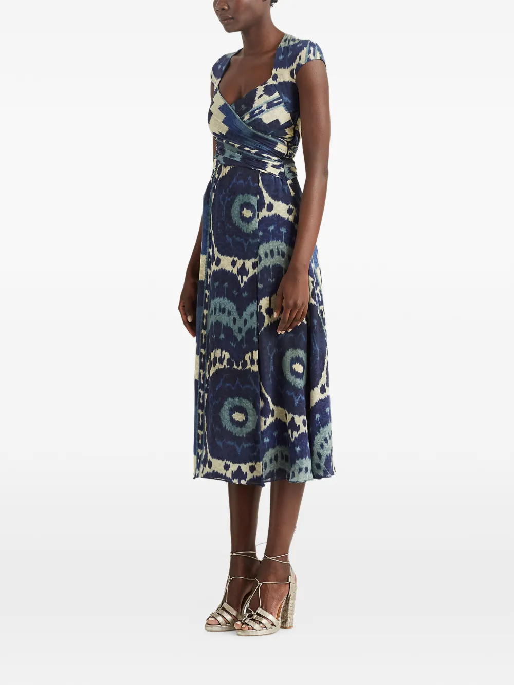 Ralph Lauren Collection Midi-jurk met kapmouwen en patroon Blauw