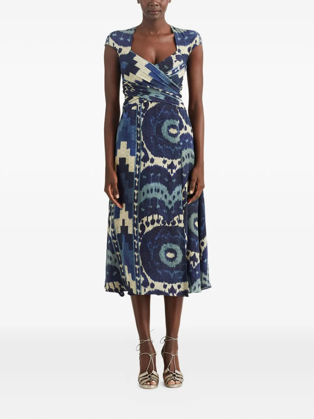 Ralph Lauren Collection Midi-jurk met kapmouwen en patroon Blauw