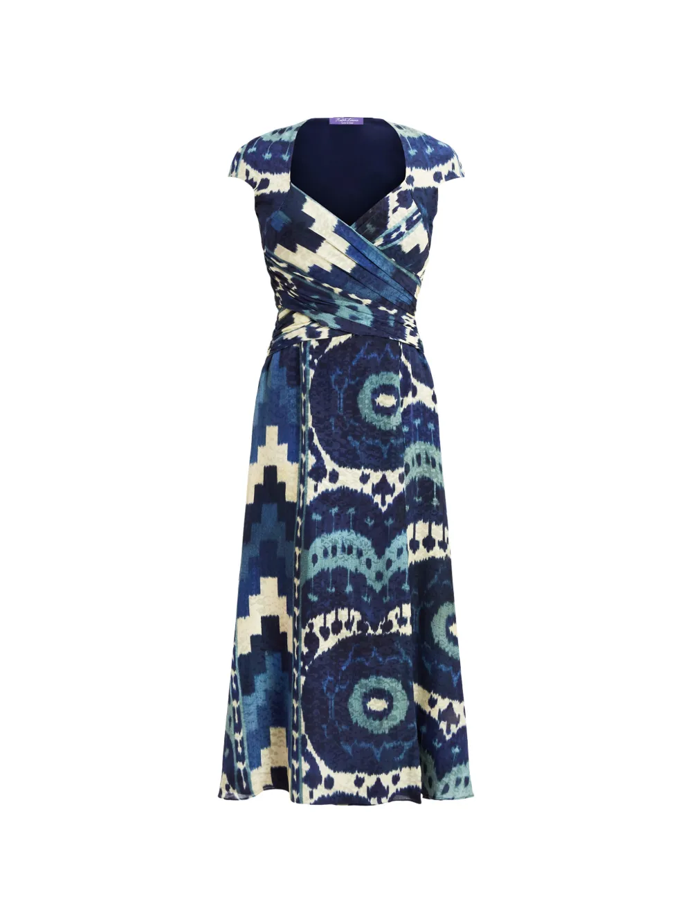 Ralph Lauren Collection cap-sleeve pattern midi dress - Blu