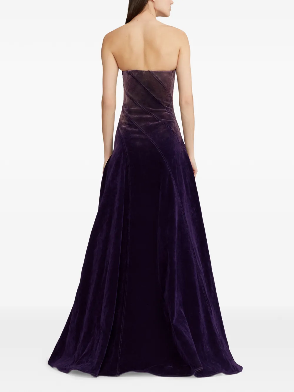 Ralph Lauren Collection Strapless maxi-jurk met diagonale zoom Paars