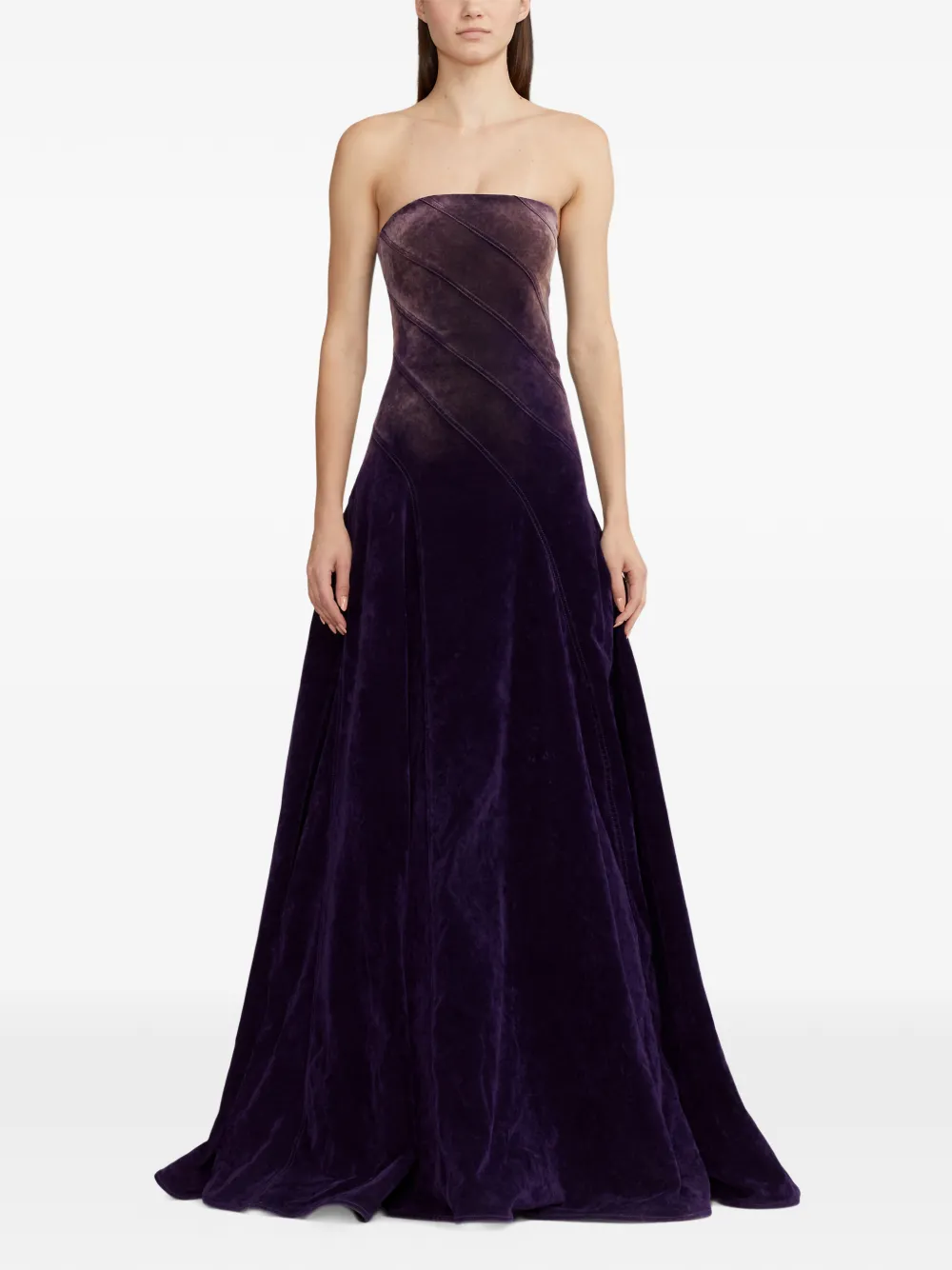 Ralph Lauren Collection Strapless maxi-jurk met diagonale zoom Paars