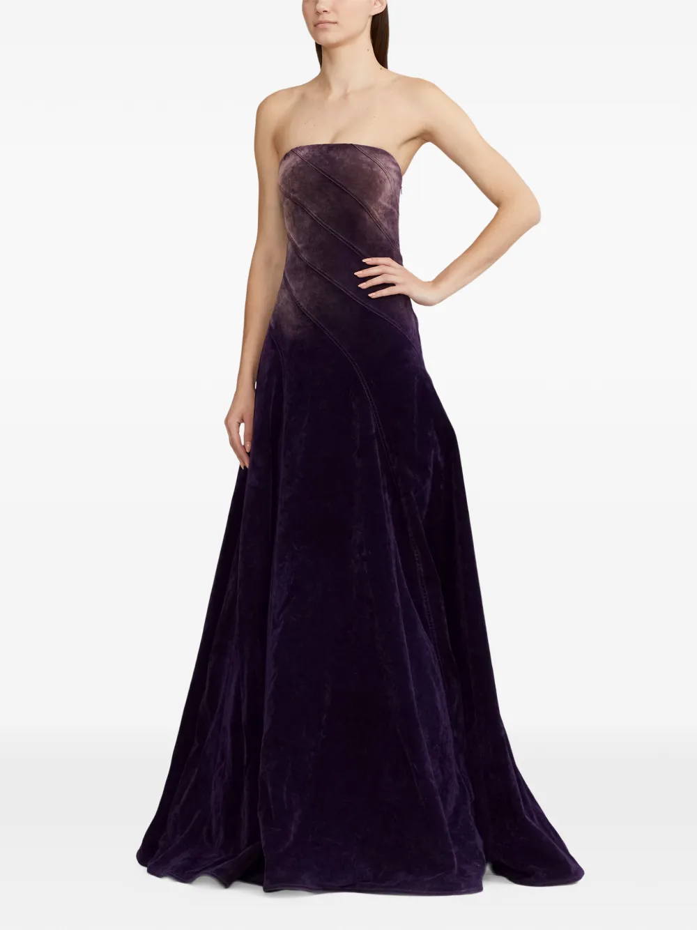 Ralph Lauren Collection Strapless maxi-jurk met diagonale zoom Paars