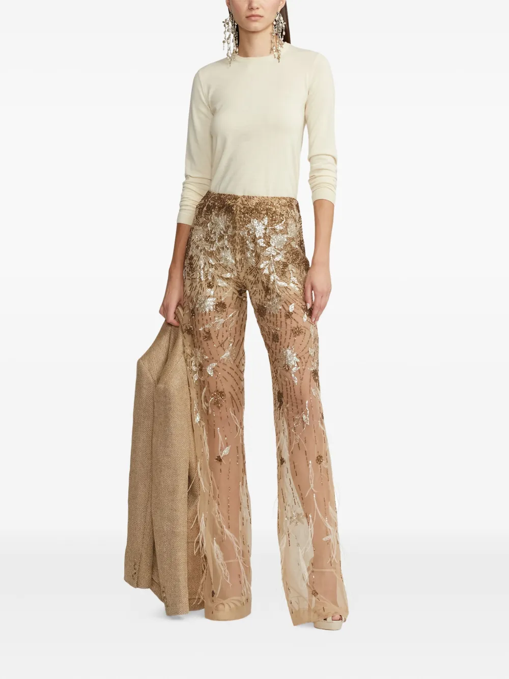 Ralph Lauren Collection sequined feather-details trousers - Beige