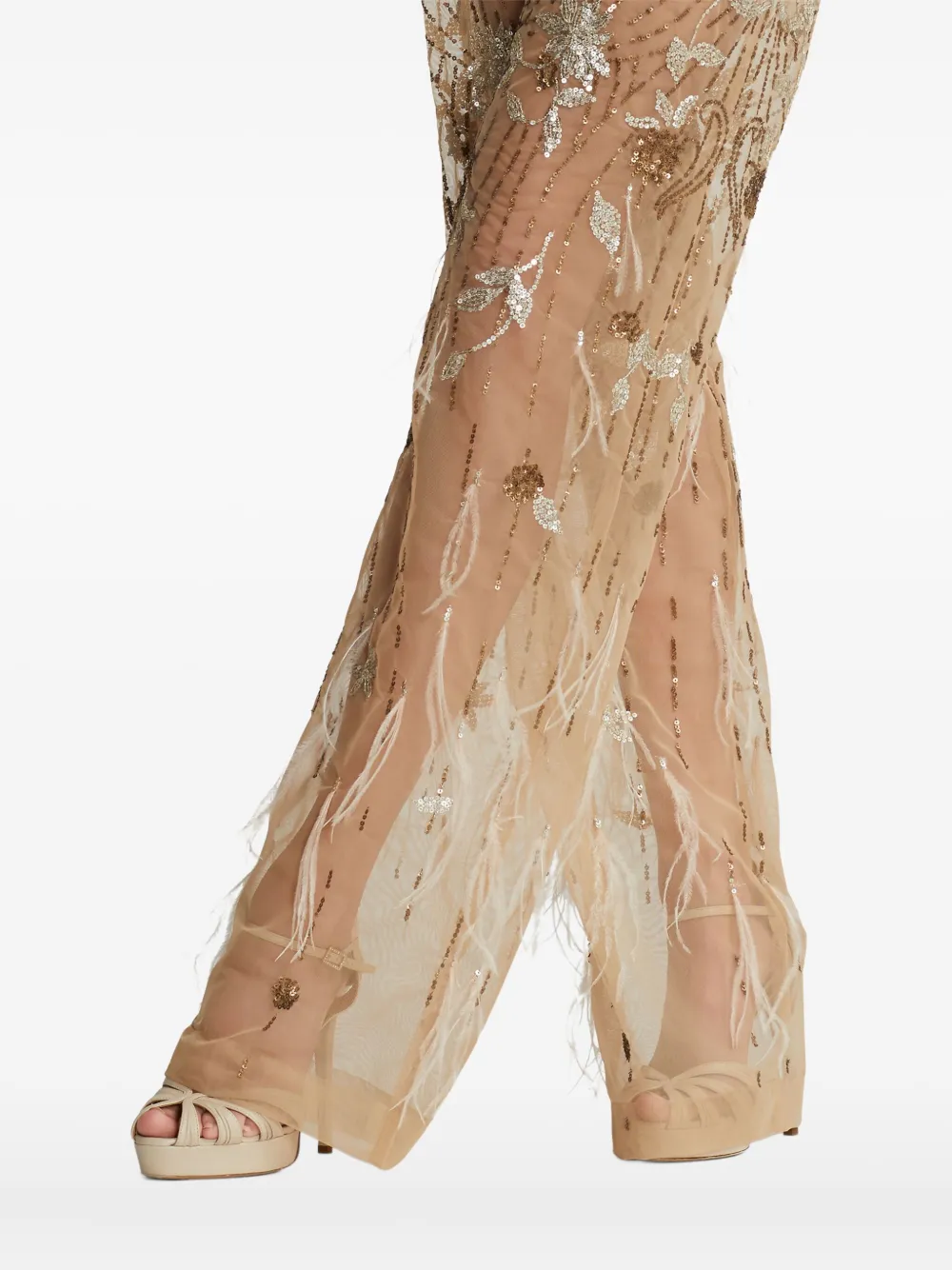Ralph Lauren Collection Broek met pailletten en veren Beige