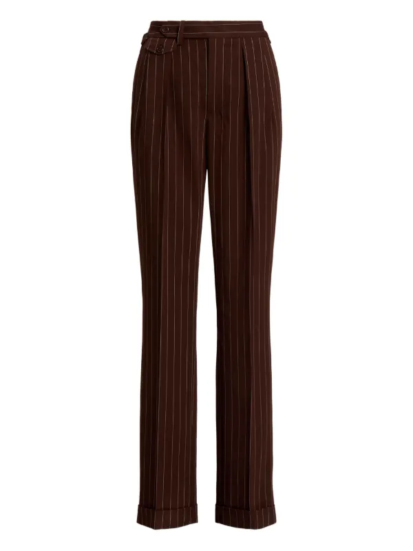 Ralph Lauren Collection Pinstripe-pattern Buckle-detail Trousers in Brown
