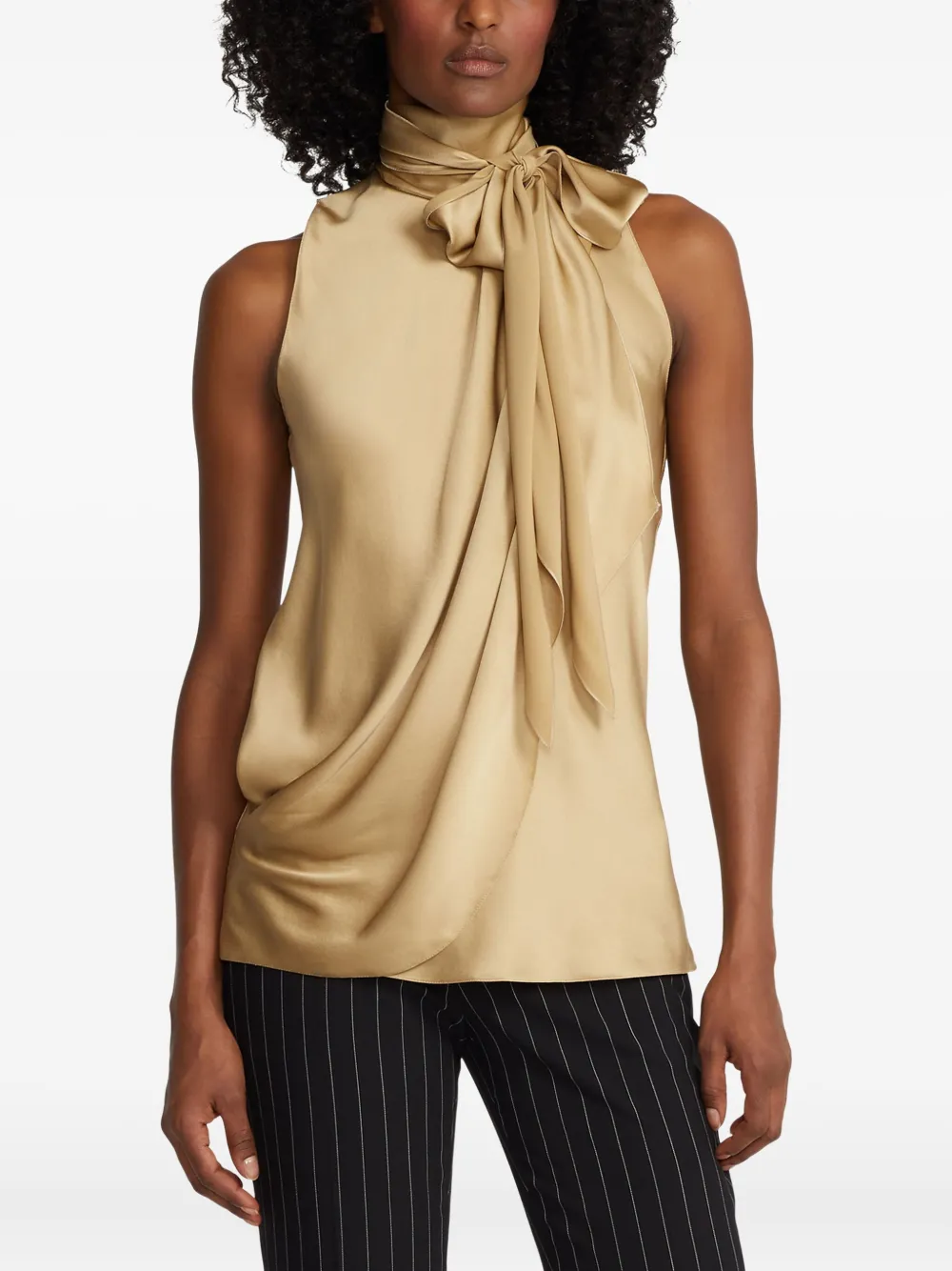 Ralph Lauren Collection Gedrapeerde top met strik Beige