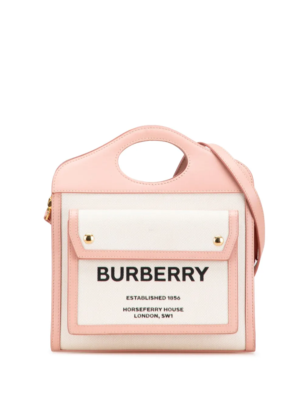 Pre-owned Burberry 2012-2025 Mini Canvas And Leather Pocket Satchel In Brown