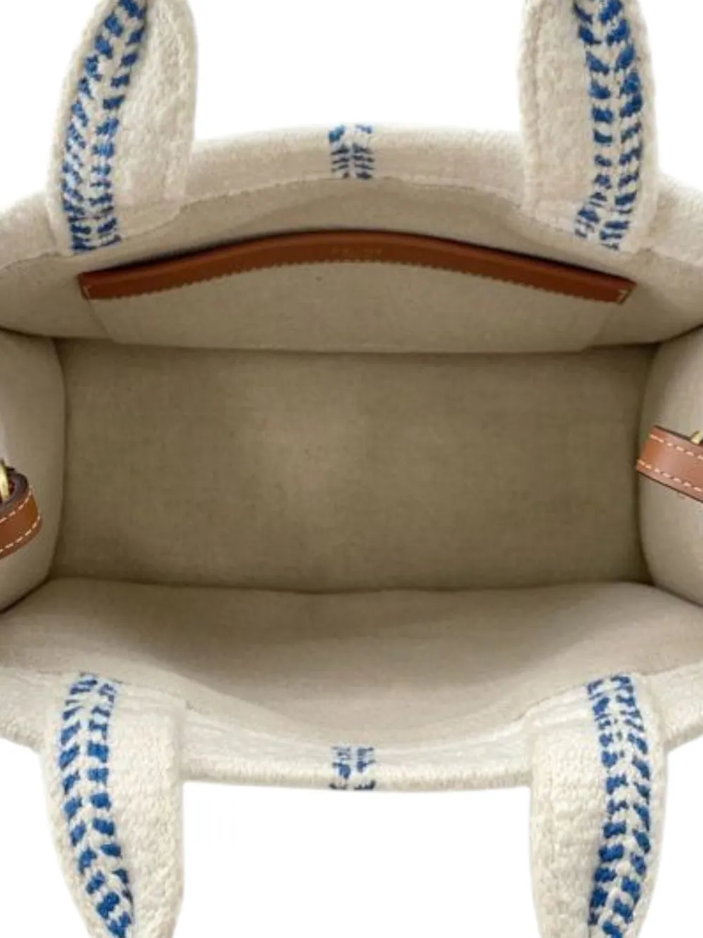 Pre-owned Celine 2018-2025 Small Wool Cuir Triomphe Stripe Cabas Thais Satchel In White
