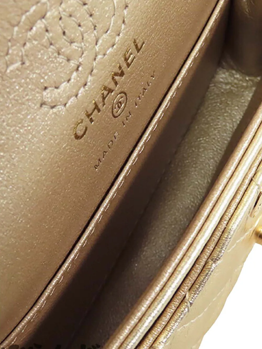 Pre-owned Chanel 2024-2025 Mini Classic Metallic Calfskin Charm Double Flap Clutch Bag In Gold