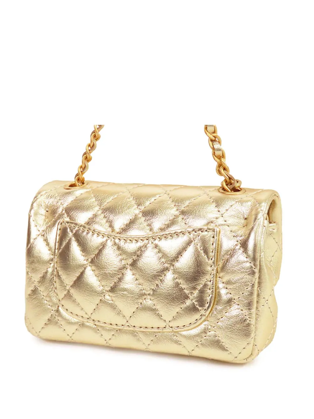 Pre-owned Chanel 2024-2025 Mini Classic Metallic Calfskin Charm Double Flap Clutch Bag In Gold