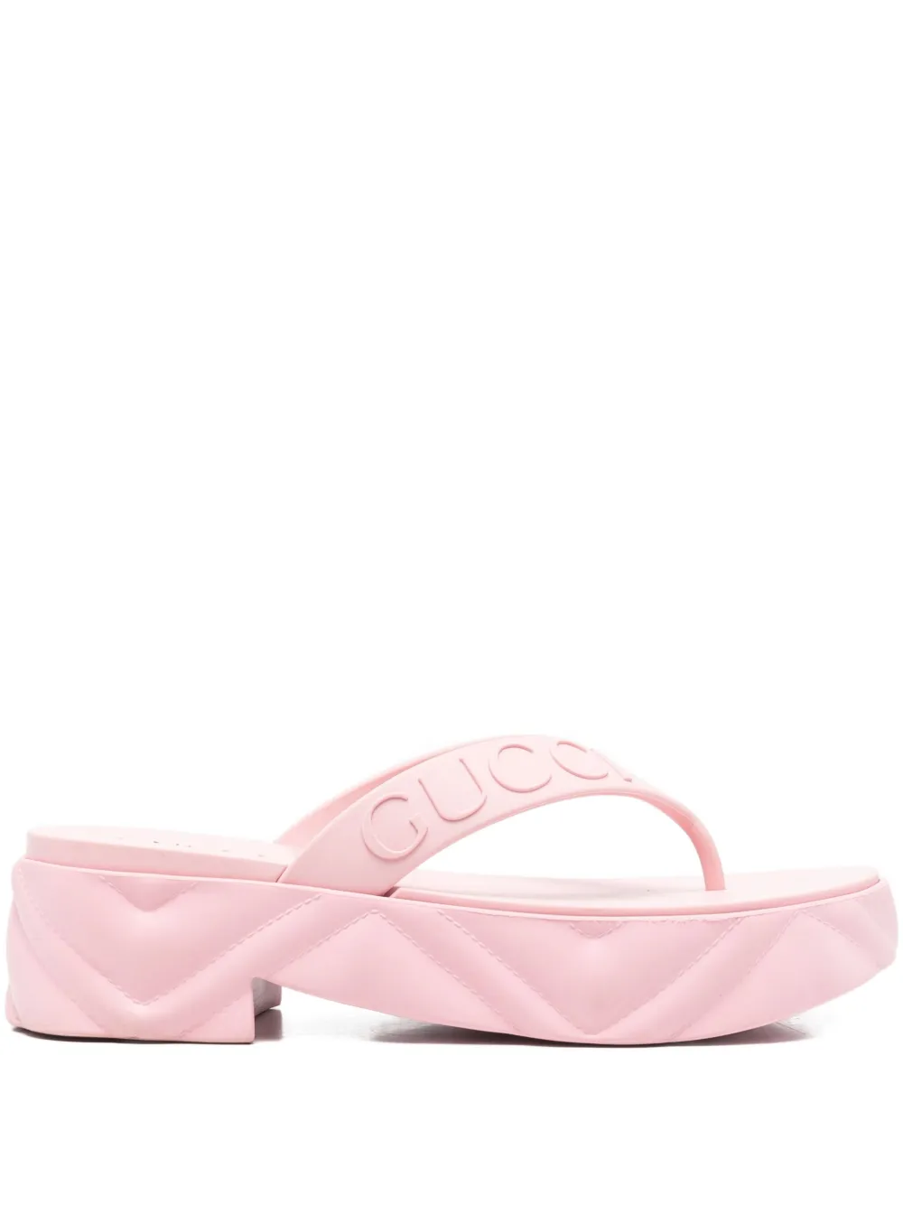 Pre-owned Gucci 45mm Logo-embossed Platform Flip-flops In Pink