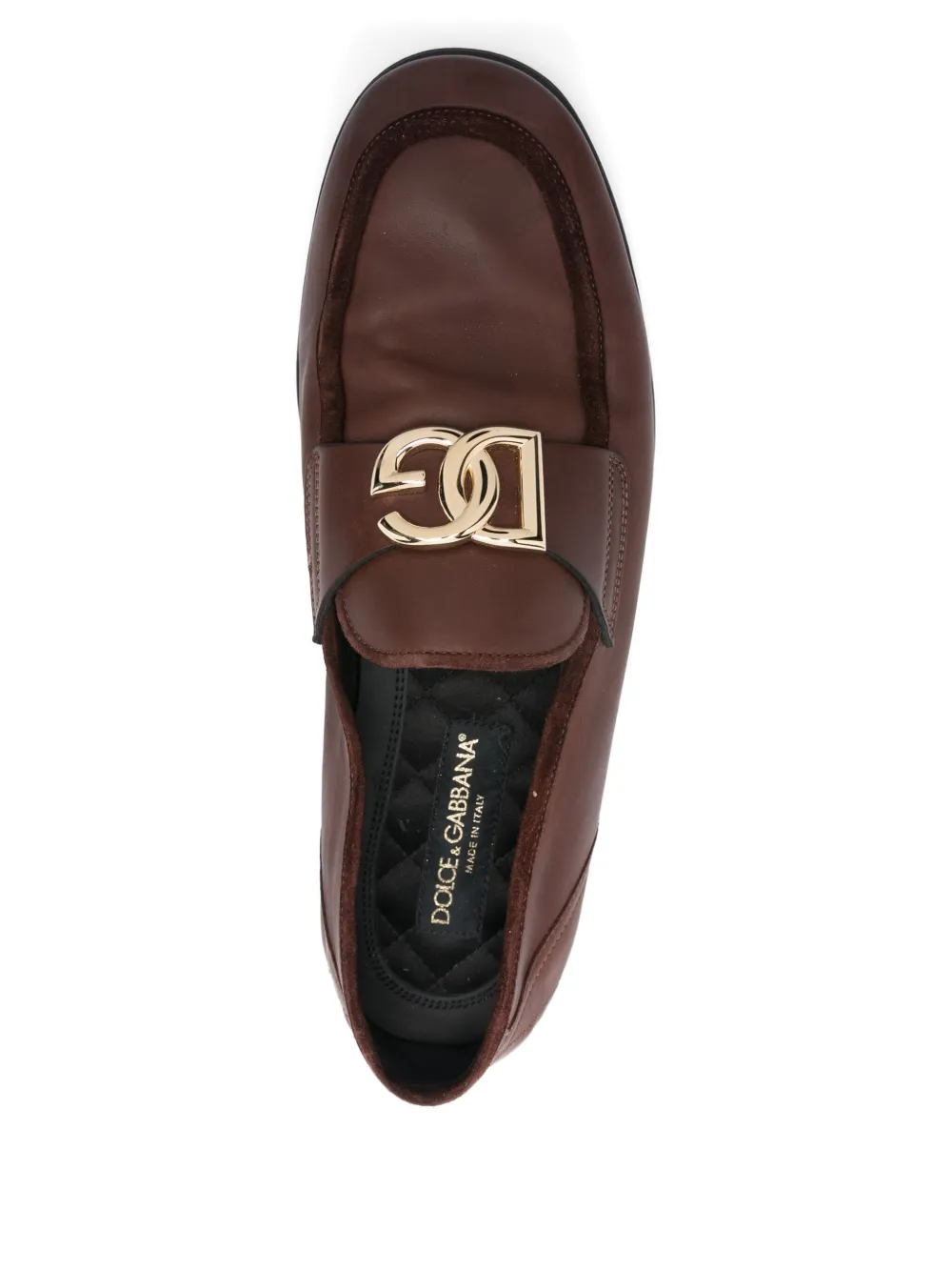 Pre-owned Dolce & Gabbana Dg-plaque Interlocking Loafers In Brown