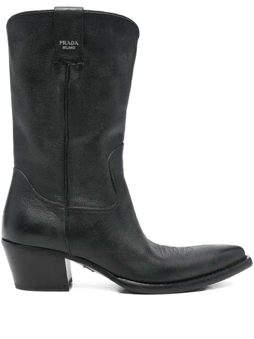Prada Pre-Owned Cowboystiefel aus strukturiertem Leder 60mm | Schwarz | Image 1