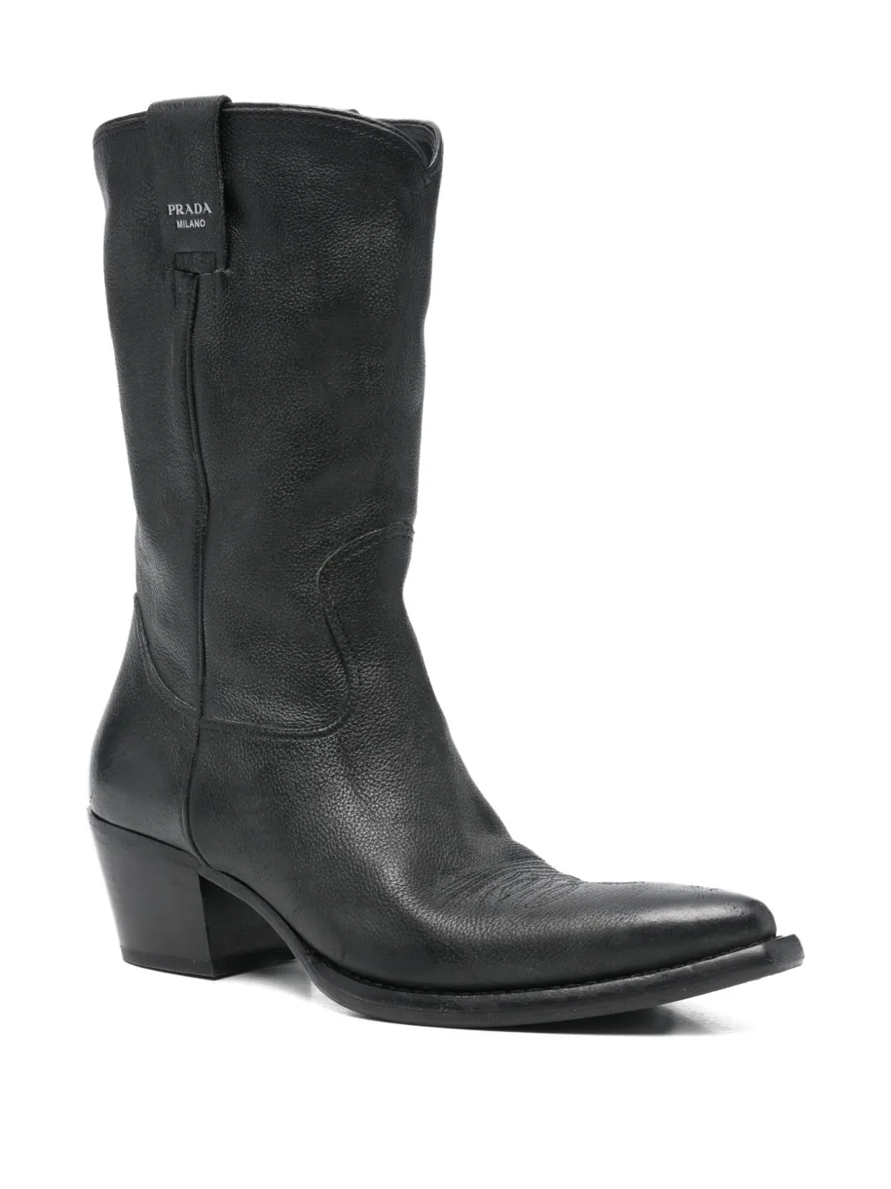 Prada Pre-Owned 60mm grained leather cowboy boots - Zwart