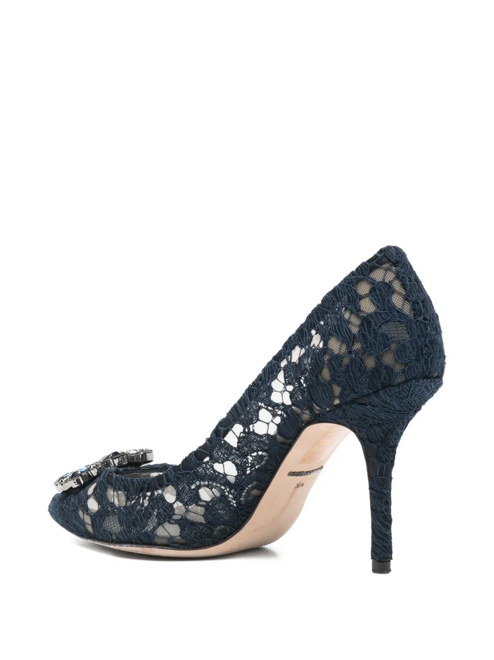Pre-owned Dolce & Gabbana Lace Brooch-detail 95mm Pumps In Blue