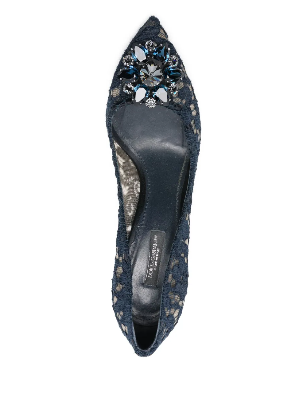 Pre-owned Dolce & Gabbana Lace Brooch-detail 95mm Pumps In Blue