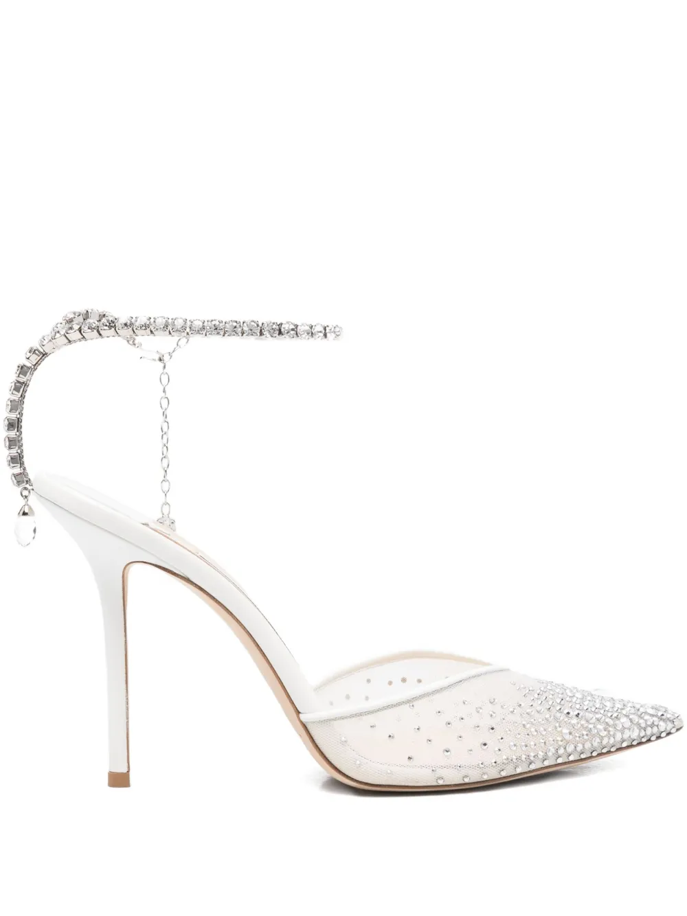 Pre-owned Jimmy Choo Saeda 105mm Crystal-embellished Pumps In White