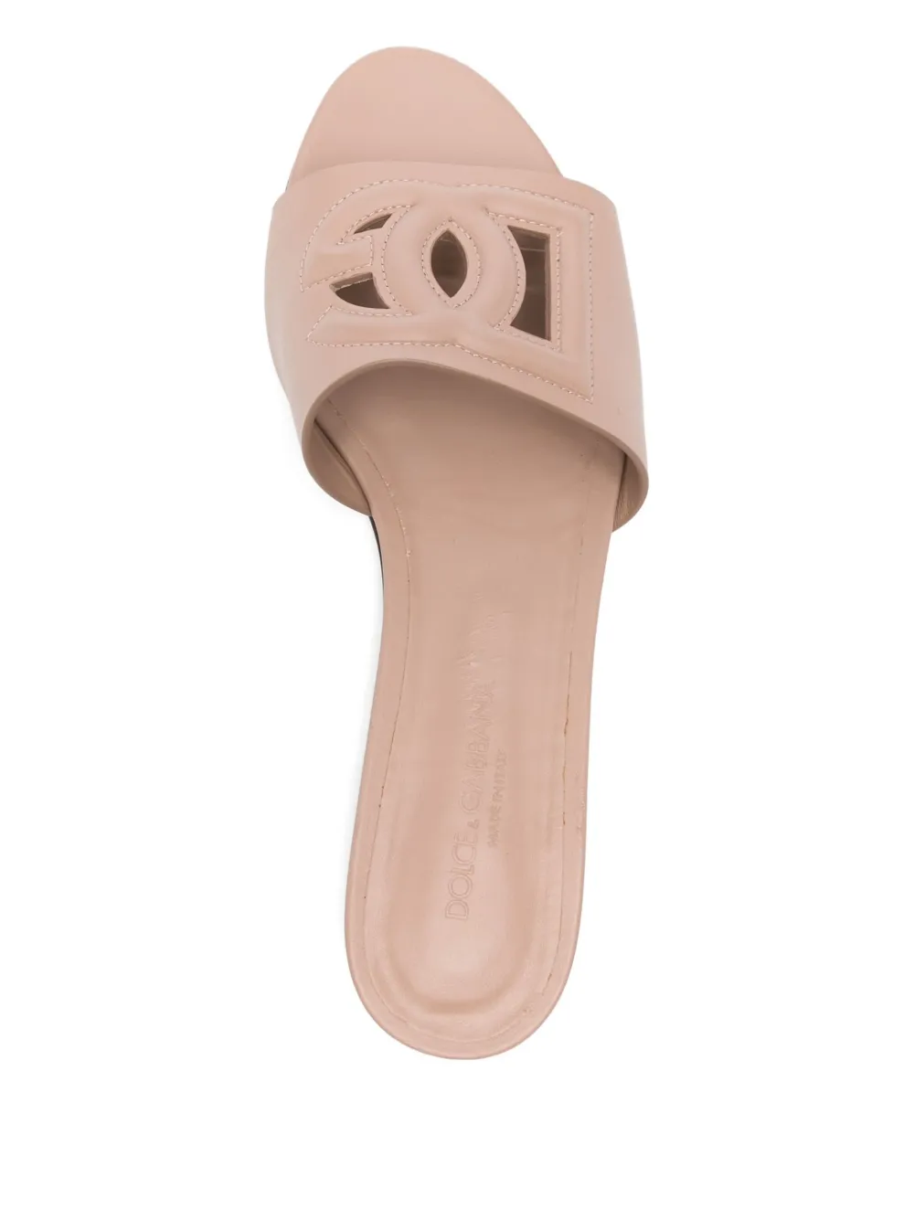 Pre-owned Dolce & Gabbana Dg-logo Leather Slides In Neutral