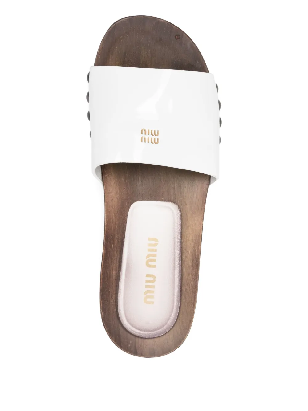 Pre-owned Miu Miu Patent-leather Studded Clogs In White