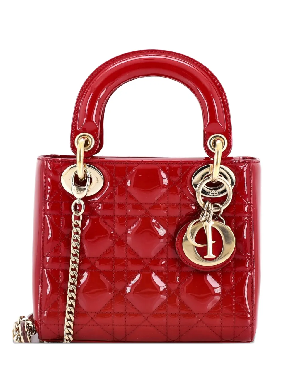 Christian Dior Pre-Owned Lady Dior Chain Bag Cannage Quilt Patent Mini satchel - Rosso