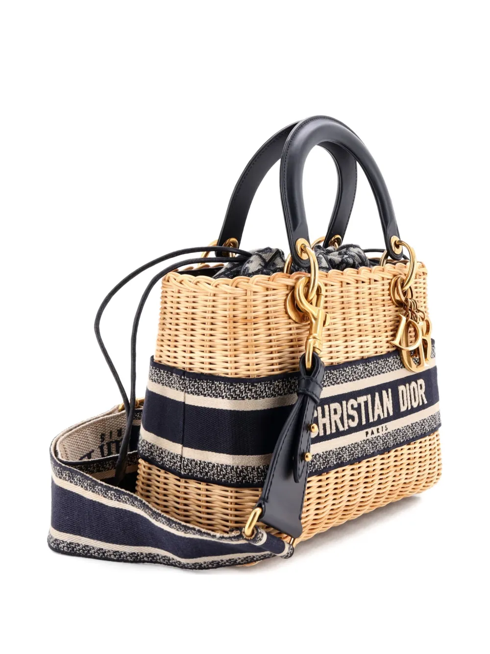Pre-owned Dior Lady  Bag Wicker And Oblique Canvas Medium Tote Bag In Neutral